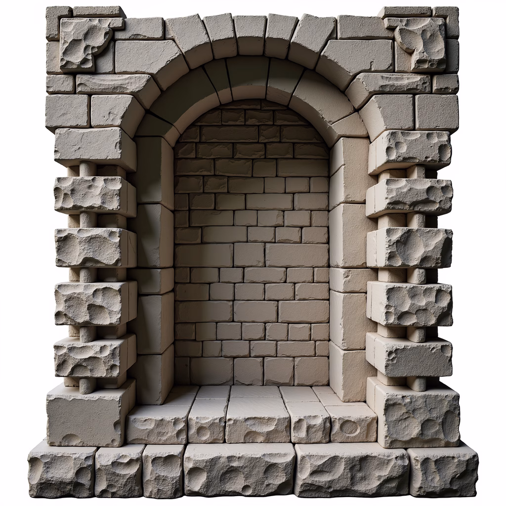 Realistic stone archway illustration, architectural details, historical ambiance