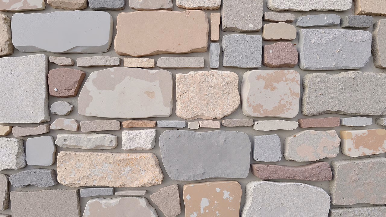 Realistic stone wall illustration with muted earth tones and intricate textures.