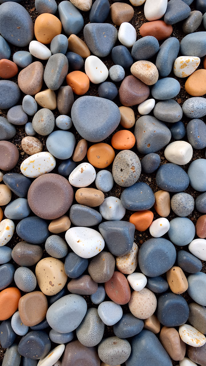 Close-up of multicolored stones scattered on the ground.