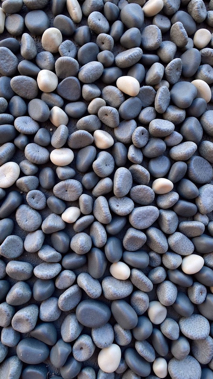 Monochromatic stones scattered in a serene landscape.