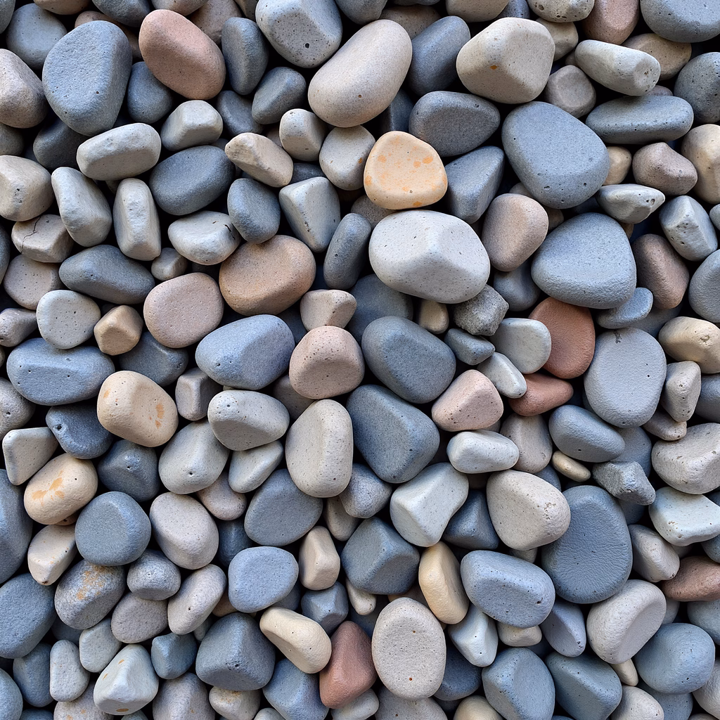 Close-up of diverse stones in neutral tones, evoking tranquility.