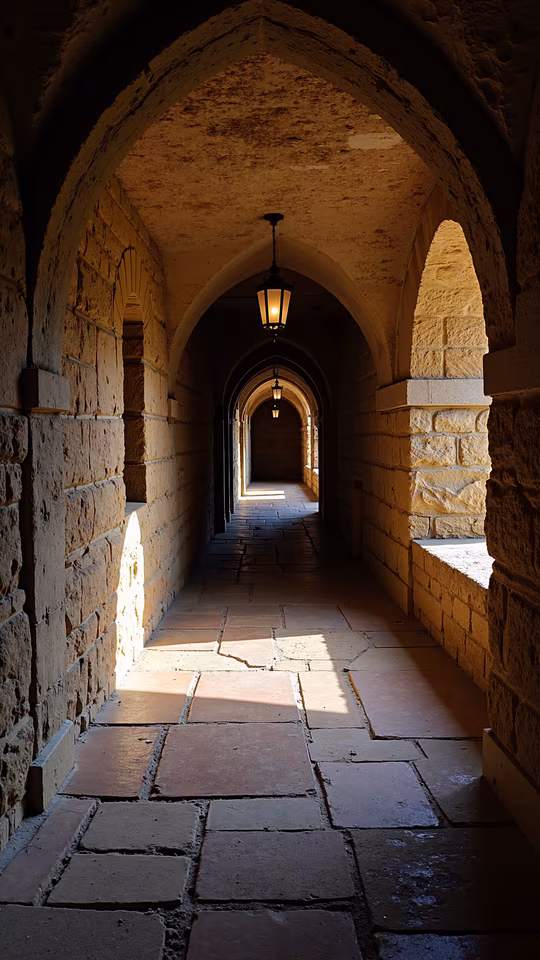 Sunlit Arched Corridor