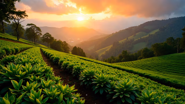 Tea Plantation Sunset