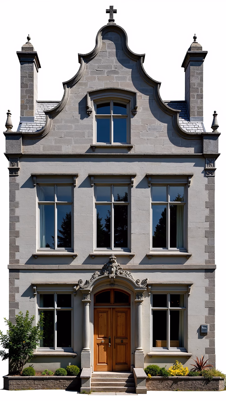 Victorian-era house with detailed architecture and natural surroundings.