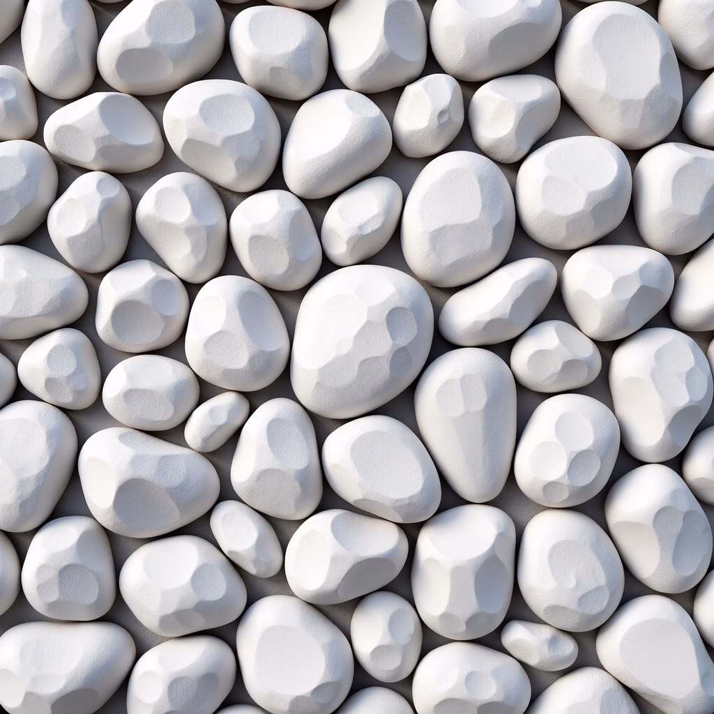 Minimalist white pebbles illustration with subtle shadows