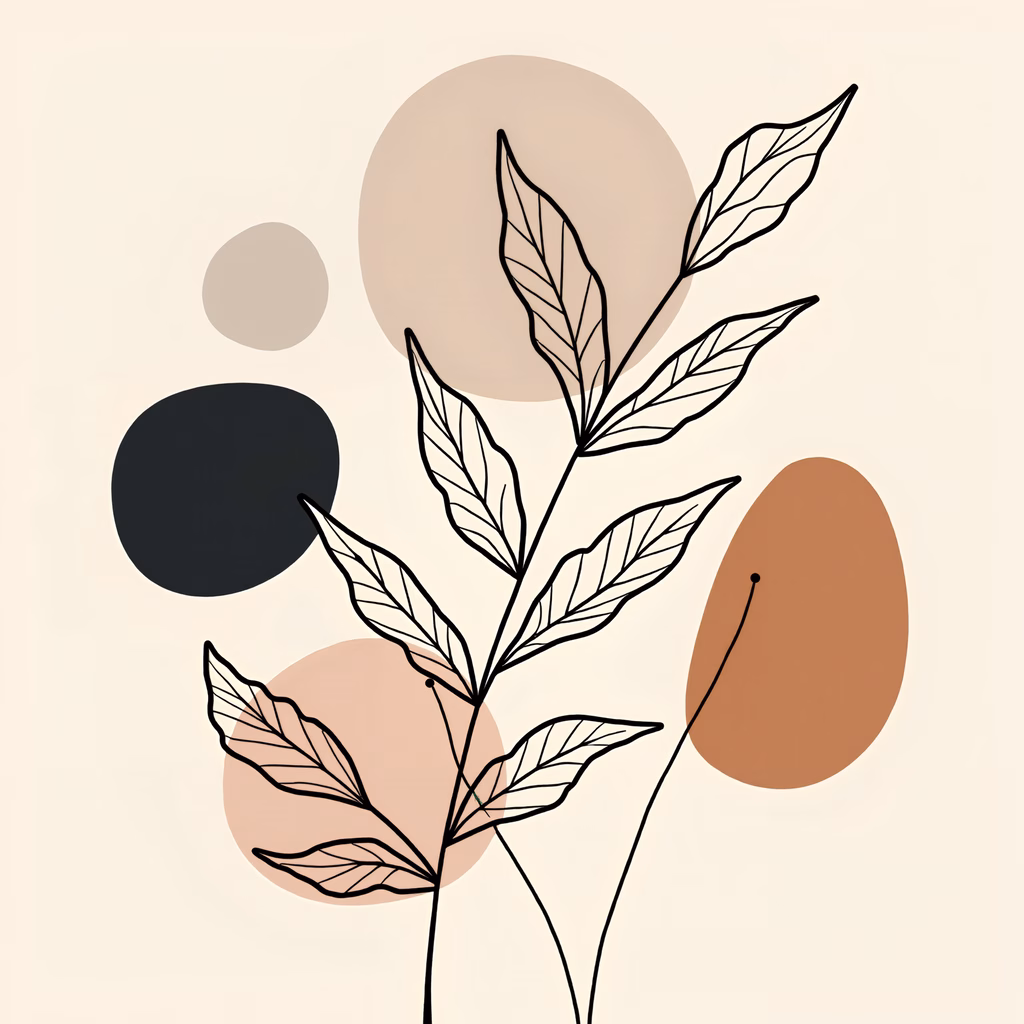 Minimalist botanical illustration with soft colors and serene atmosphere.