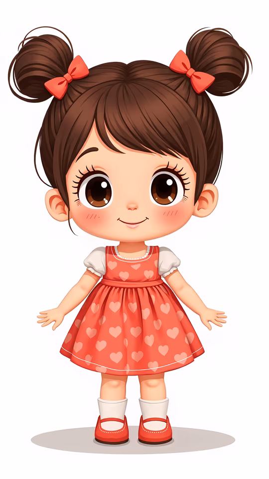 Cartoon Girl with Heart Dress