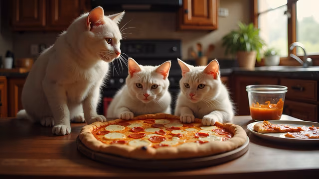 Cats Gazing at Pizza