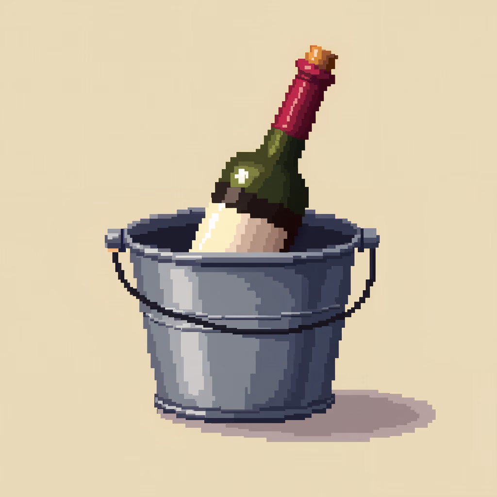 Chilled bottle of champagne in an ice bucket, perfect for celebrations.