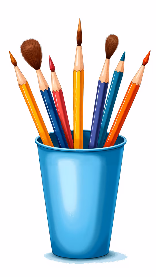 Colorful Pencils in a Blue Cup