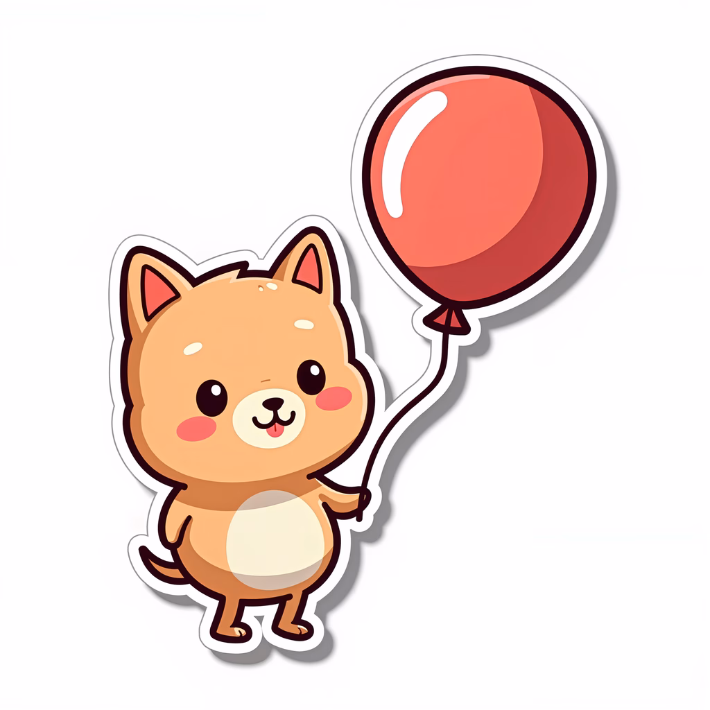 A delightful cartoon dog holding a red balloon, perfect for children's decor.