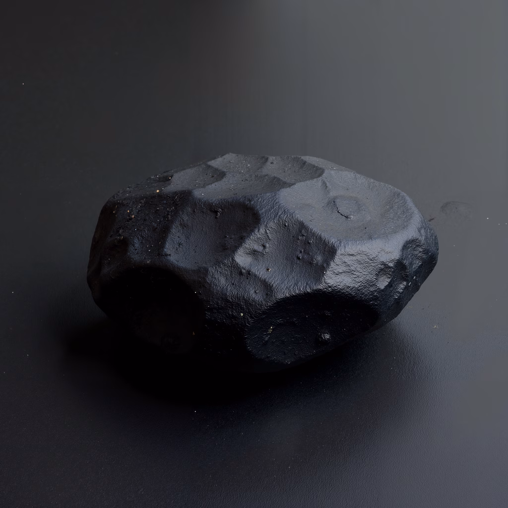 A dark, textured rock on a black background, evoking mystery and introspection.