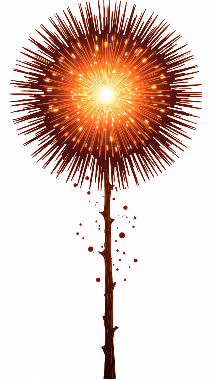 Vibrant explosion flower illustration with dynamic petal burst and energetic colors.