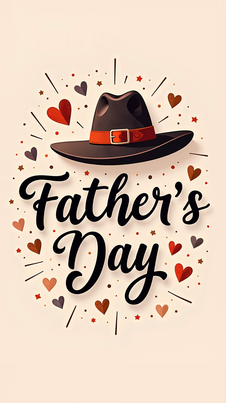 Father's Day celebration with a classic Pilgrim hat and heart decorations.