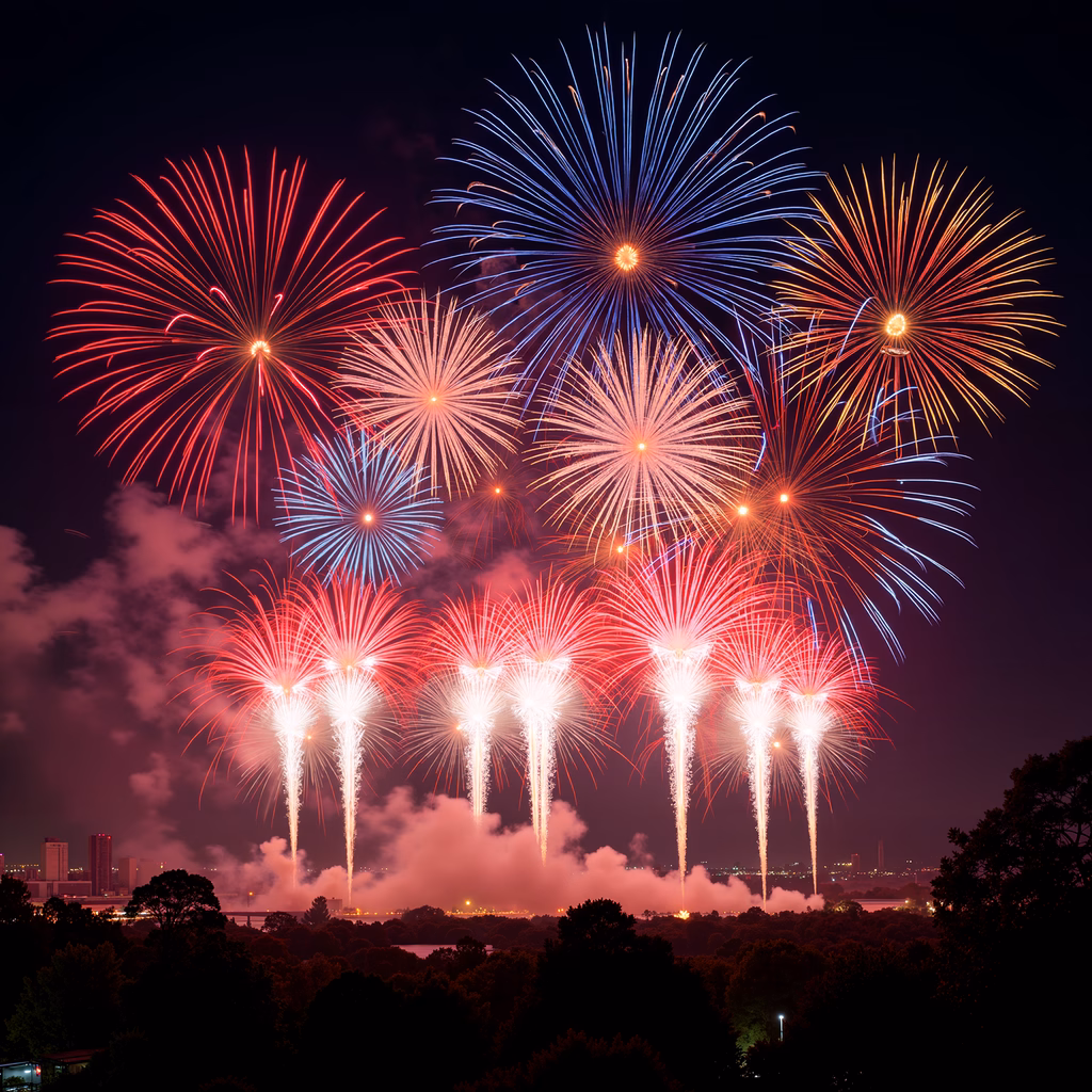 Vibrant fireworks display celebrating joy and festivity.
