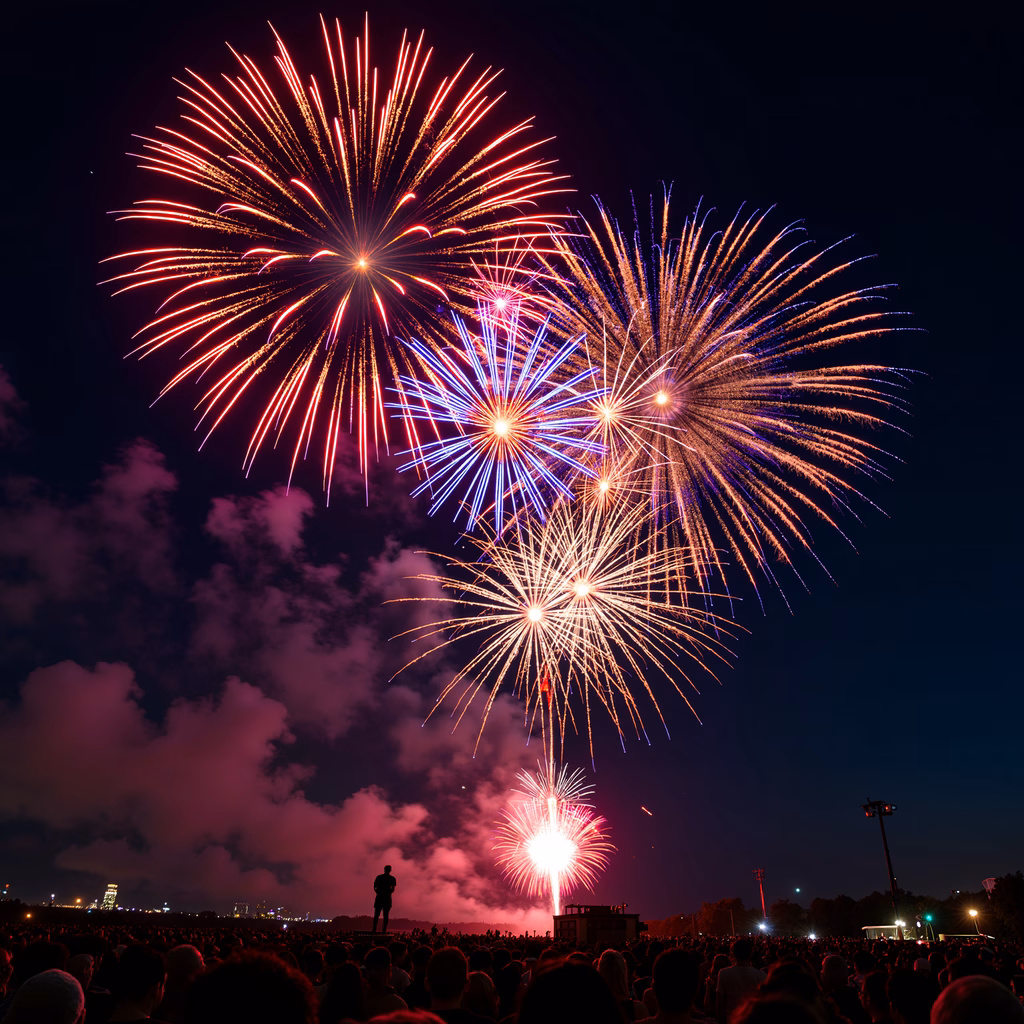 A spectacular fireworks show lighting up the night sky, celebrating joy and festivity.