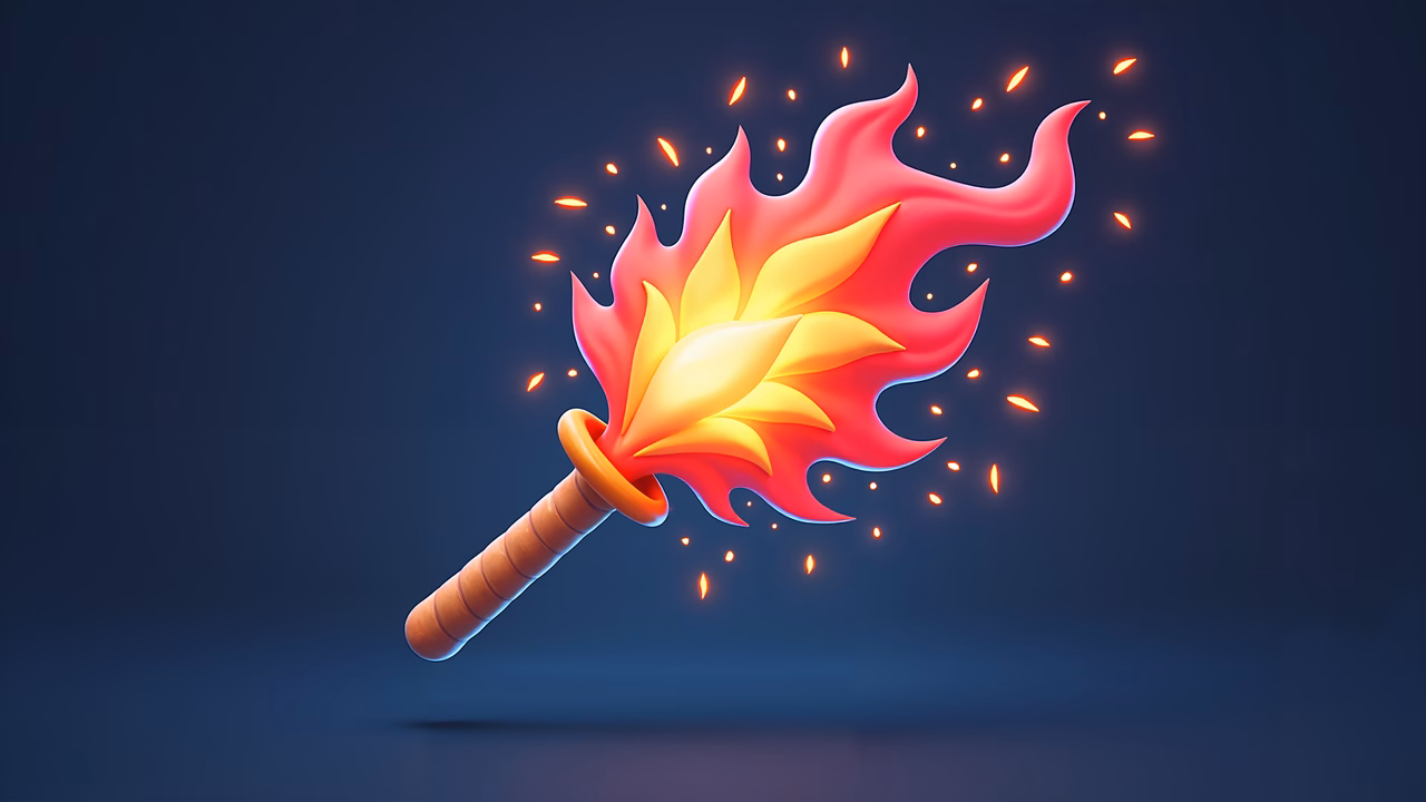 Dynamic flaming torch illustration with vibrant colors and intense energy.