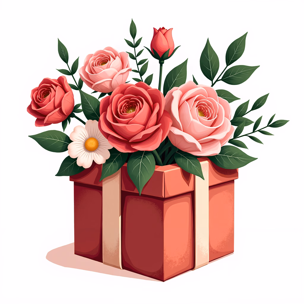 A delightful floral arrangement in a gift box, symbolizing celebration and affection.