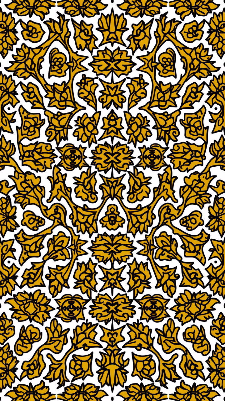 Golden floral pattern on white background, intricate design, luxurious feel