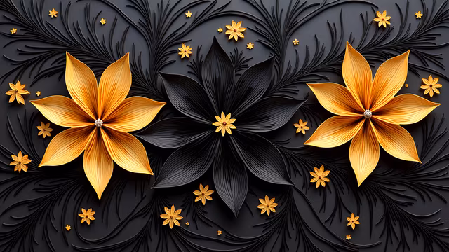 Golden Flowers on Black
