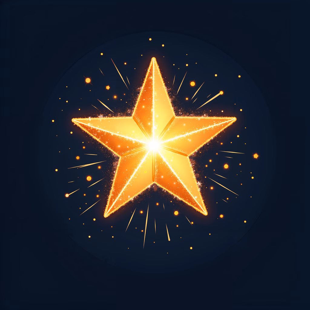 Radiant golden star with dynamic glow against dark blue backdrop