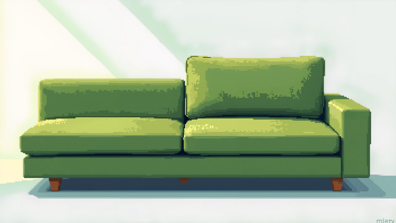 Minimalist green sofa illustration, serene and modern