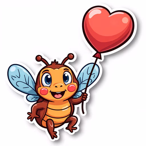 Happy Bee Holding Heart Balloon
