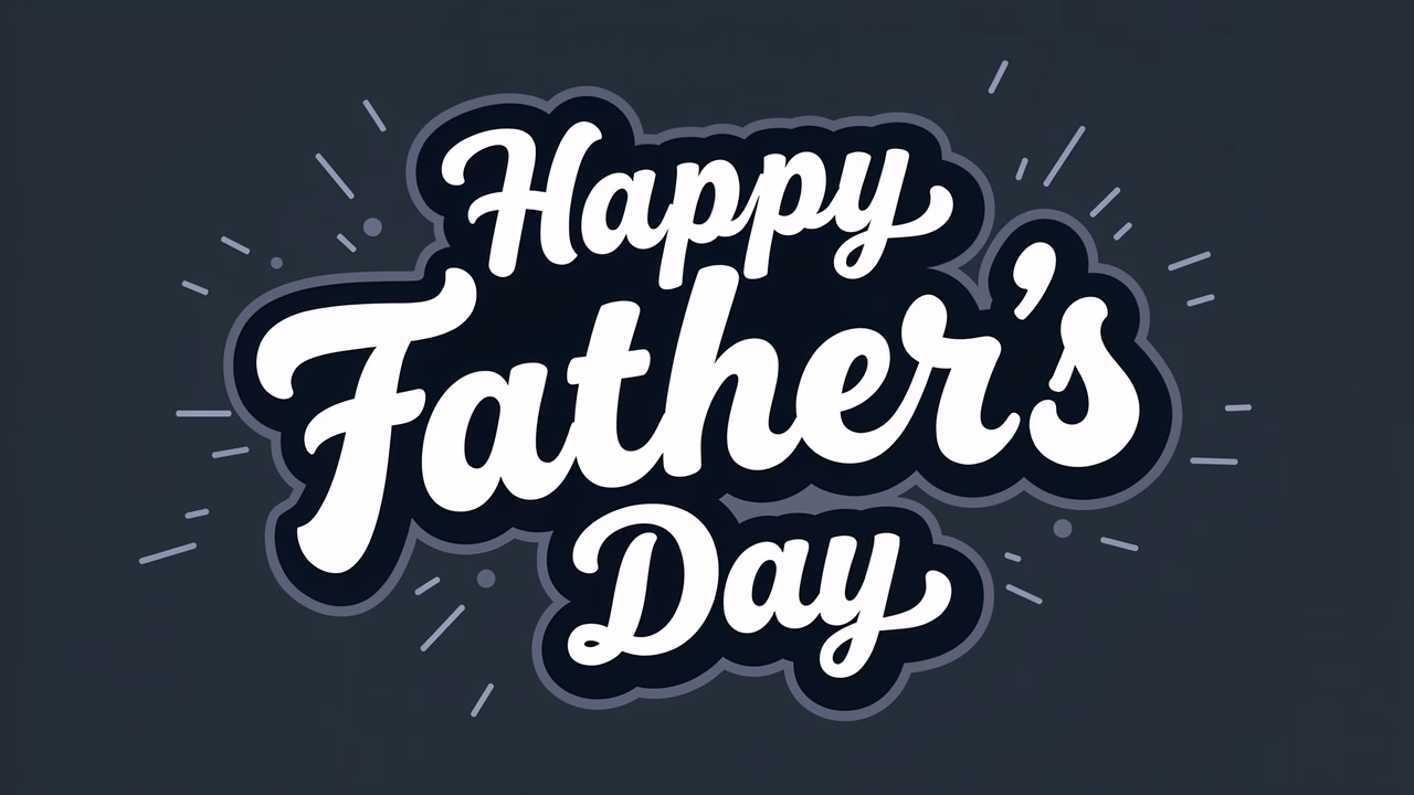 Bold cursive script celebrating Father’s Day on a dark gray background.