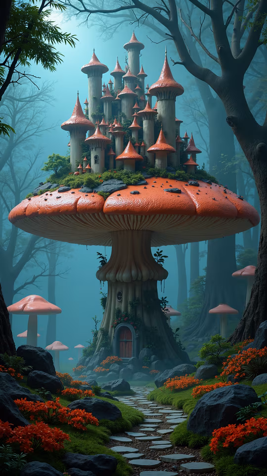 Mushroom Castle Fantasy Illustration