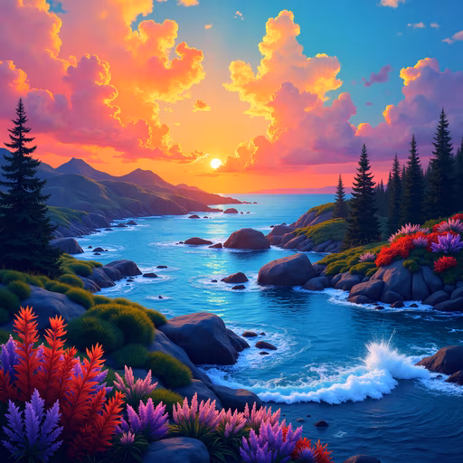 Ocean Sunset Illustration