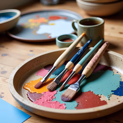 Paintbrushes Amidst Colorful Palette