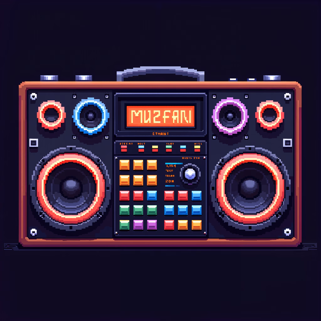 Vibrant pixel art boombox with retro charm and detailed textures.