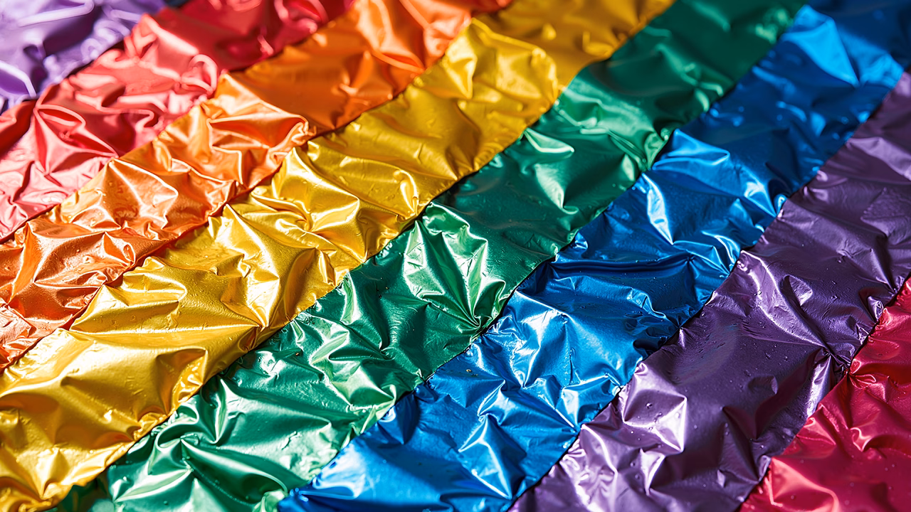 Vibrant rainbow crumpled metallic foil illustration