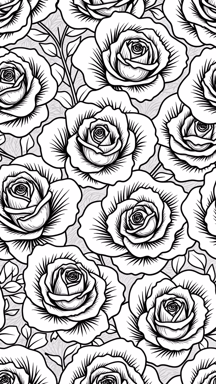 Detailed black and white rose illustration, floral art, elegance, natural beauty