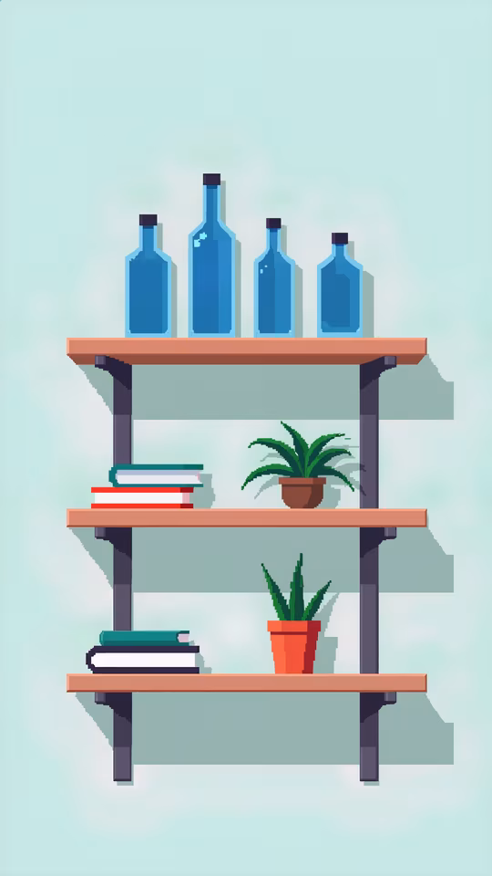 Shelves with Bottles and Plants