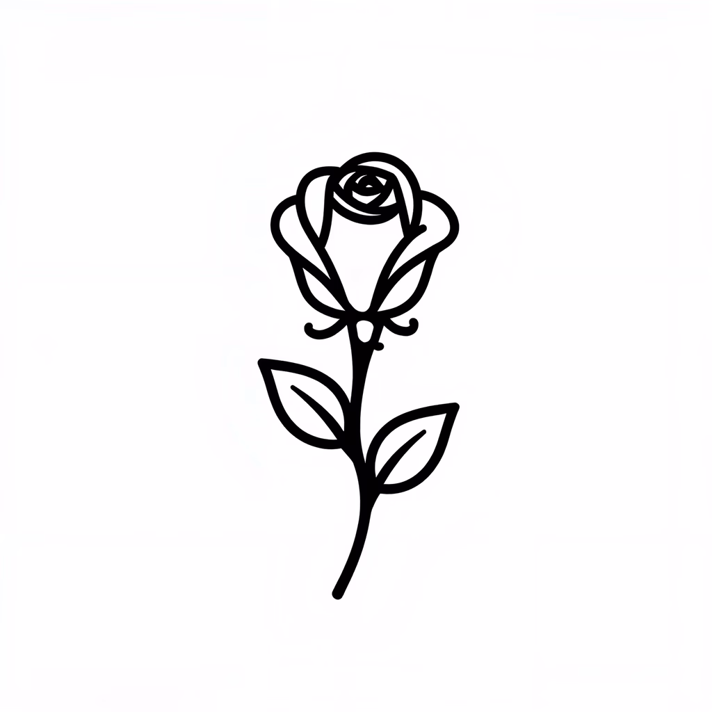 Minimalist black-and-white rose illustration, serene floral art