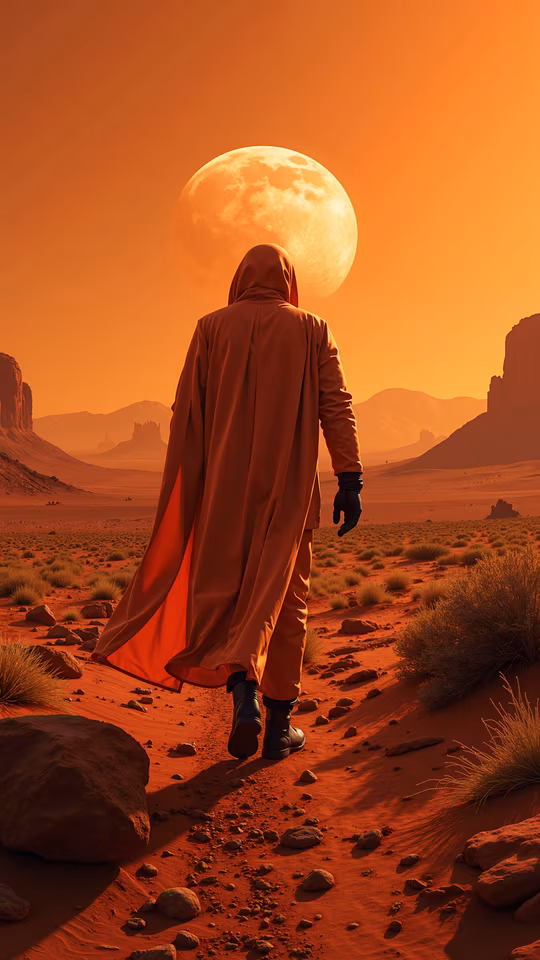 Solitary Figure in Red Cloak