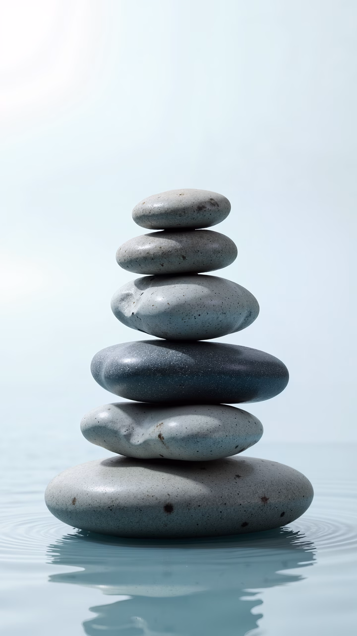 A peaceful arrangement of stones over water, symbolizing balance and tranquility.