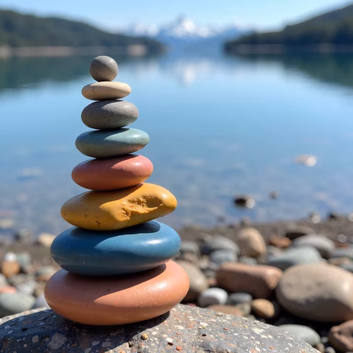 Stacked Stones by the Lake