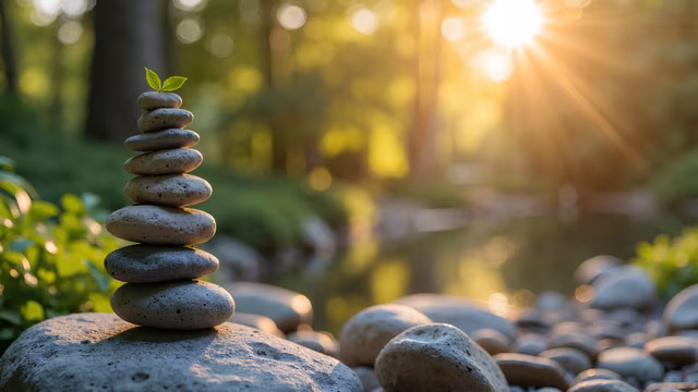 Stone Stack with Green Leaf