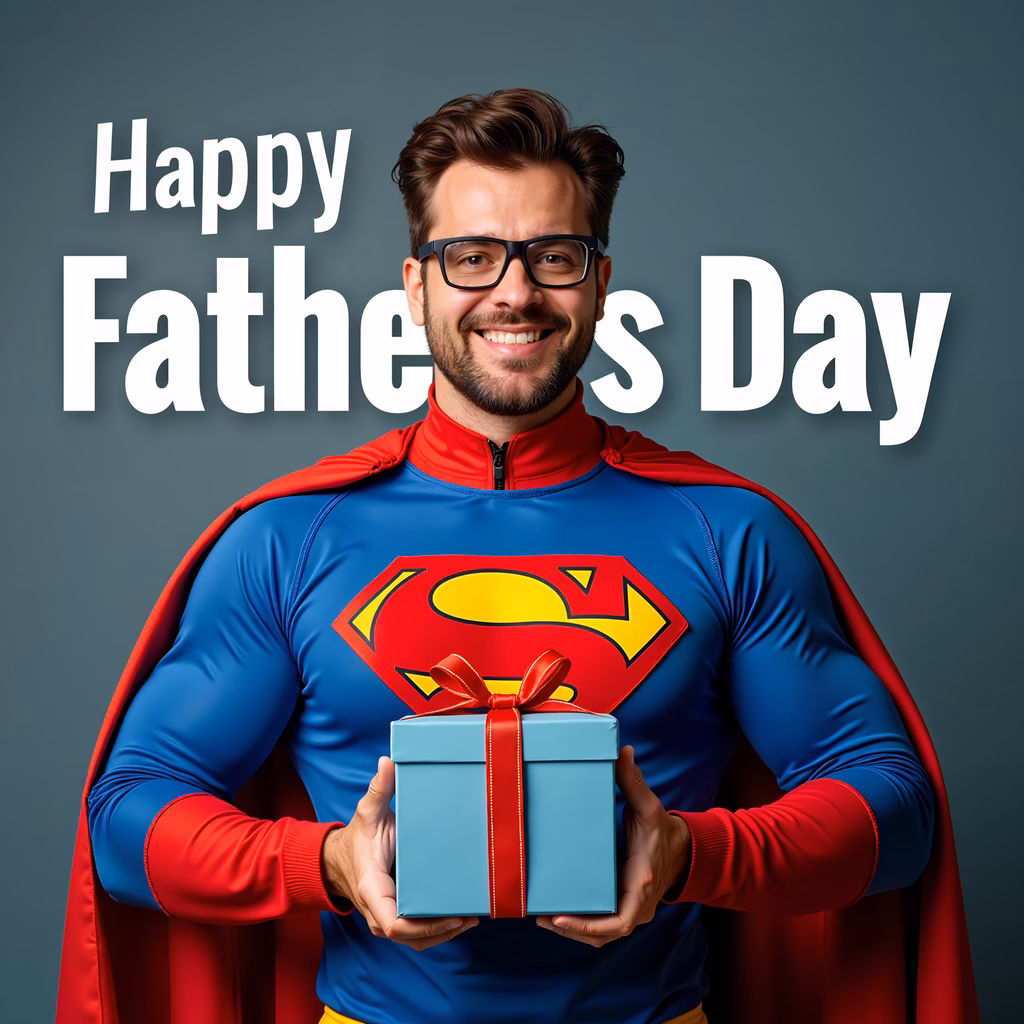 Happy Father's Day superhero-themed greeting card.