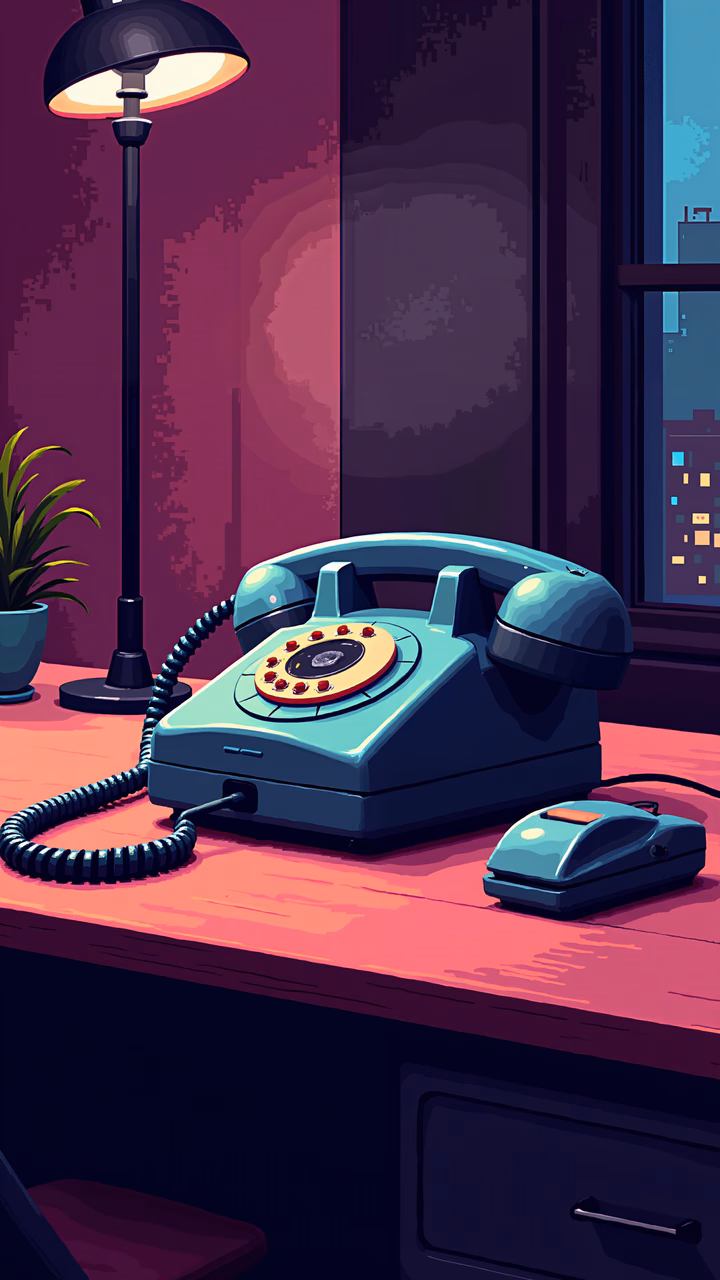 Vintage telephone illustration with warm tones and retro ambiance.