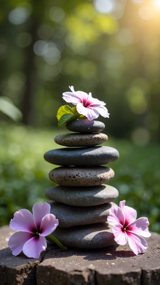 Zen Stones with Pink Flowers