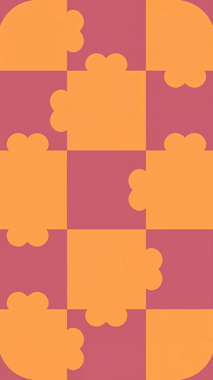A stylish checkerboard design with orange and pink hues, perfect for modern decor.