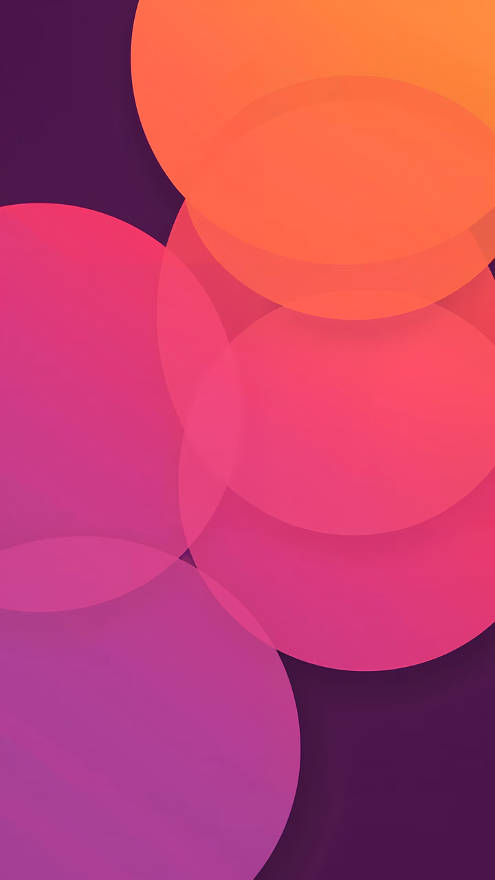 Vibrant abstract circles on a deep purple background, creating a serene atmosphere.
