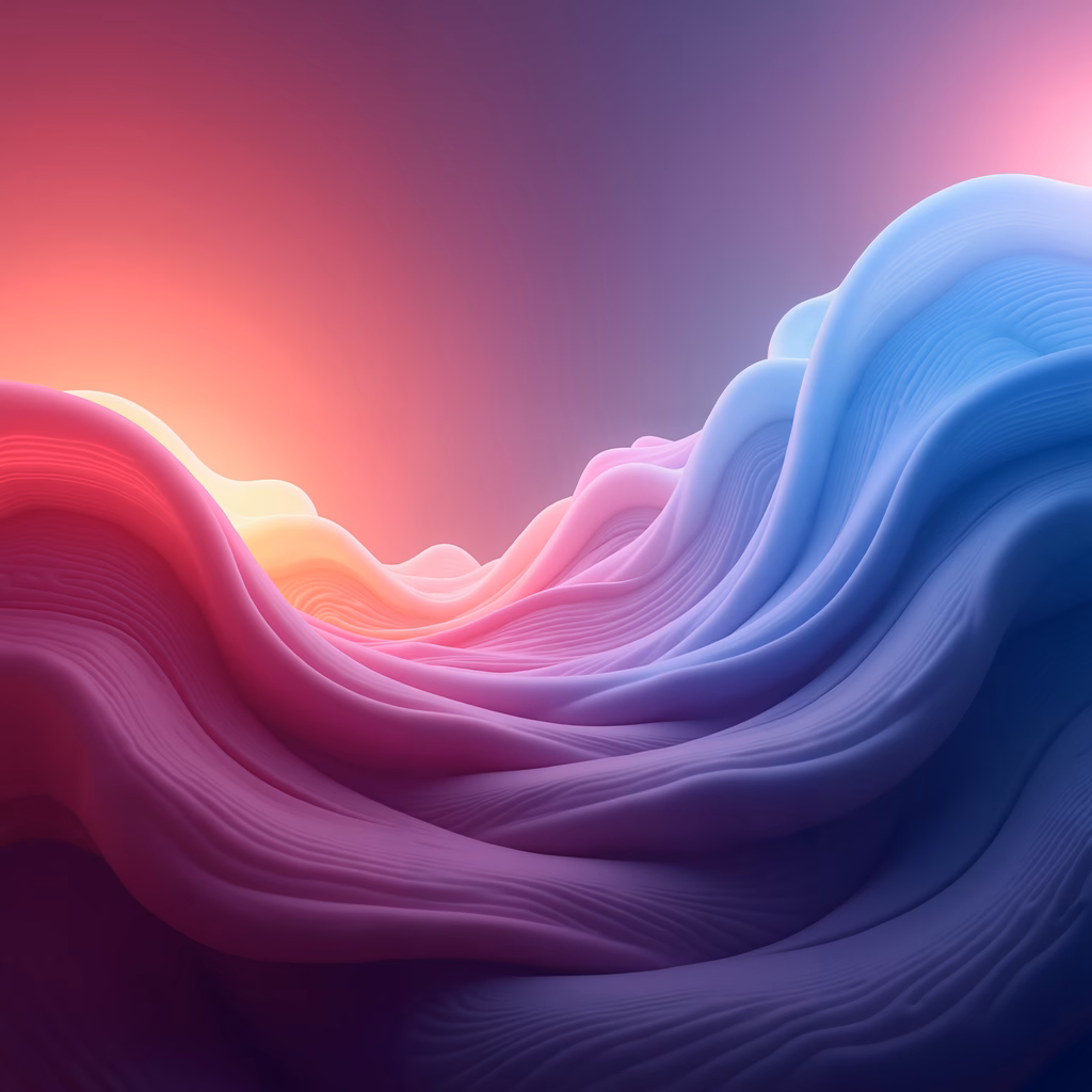 Vibrant abstract waves in a serene gradient landscape.