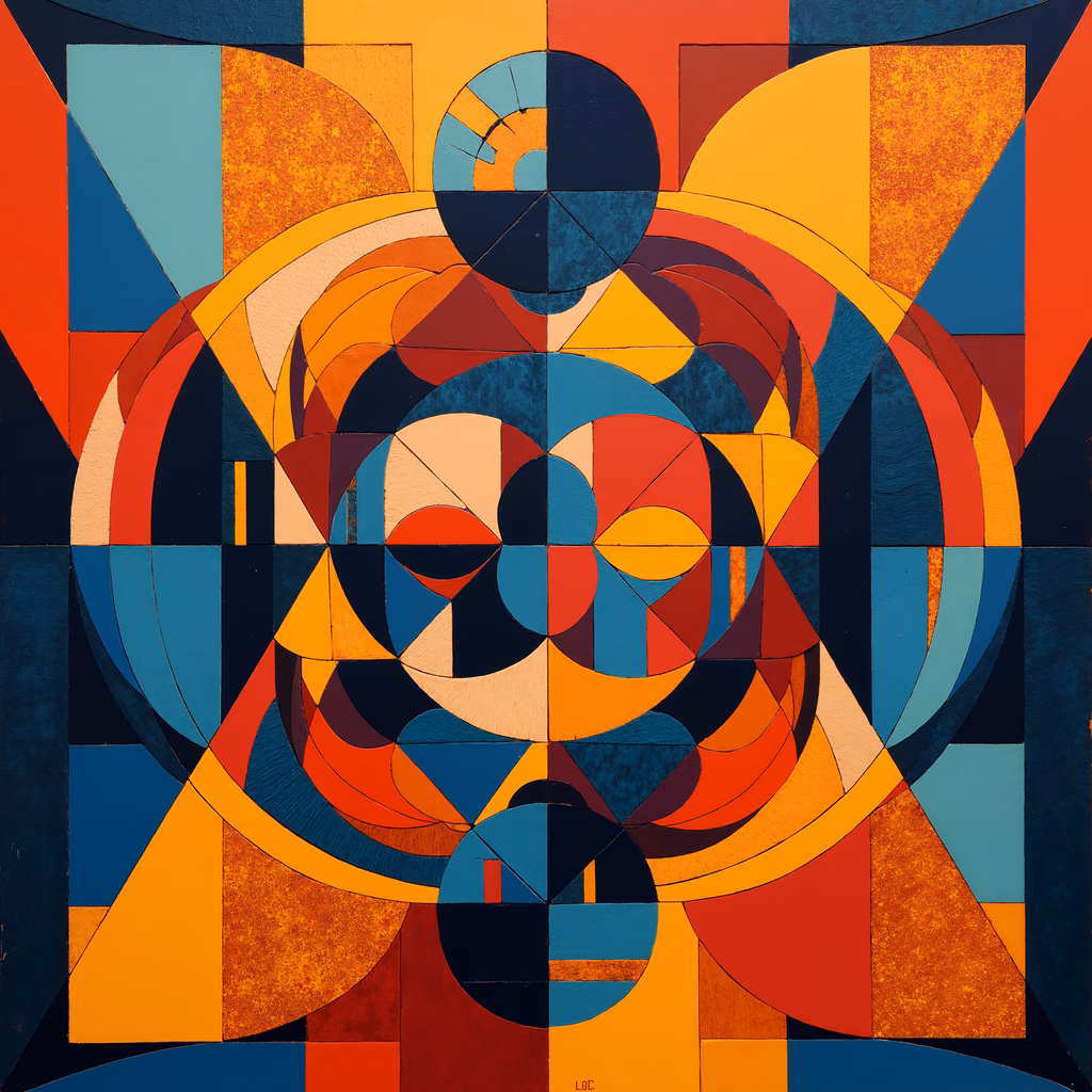 Bold geometric abstraction with dynamic color palette.