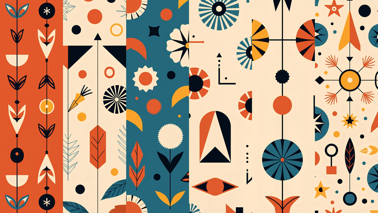 Vibrant geometric illustration with bold colors and balanced symmetry.