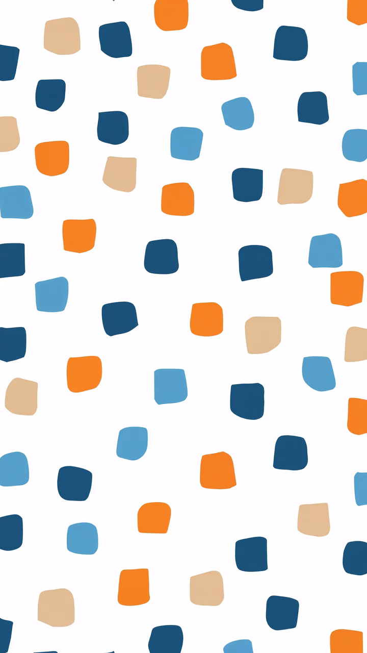 Playful geometric pattern with soft colors on a white background.