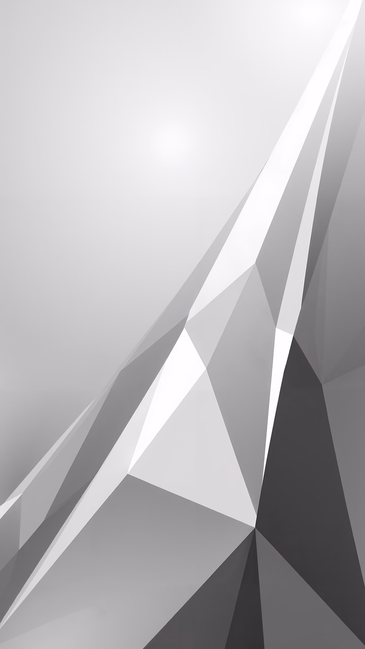 Minimalist abstract illustration with geometric polygons in grayscale tones.